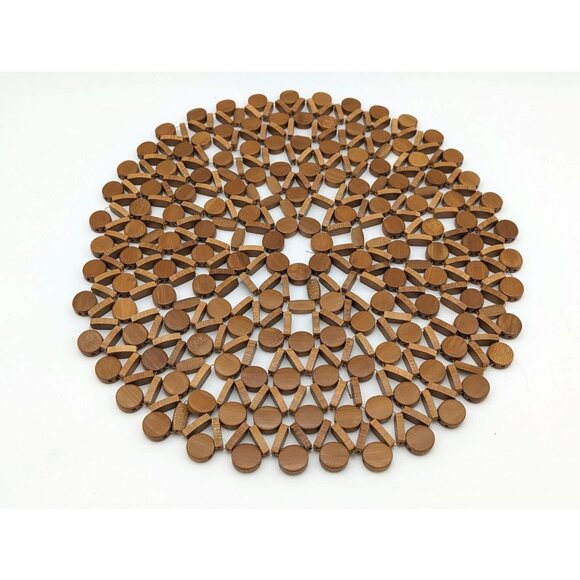 Vintage Large Wood Assembled Centrepiece Round Placemat | 13.5" Diameter - Picture 1 of 4